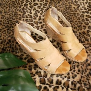 Adrienne Vittadini Zip-Up Beige Cork Wedges